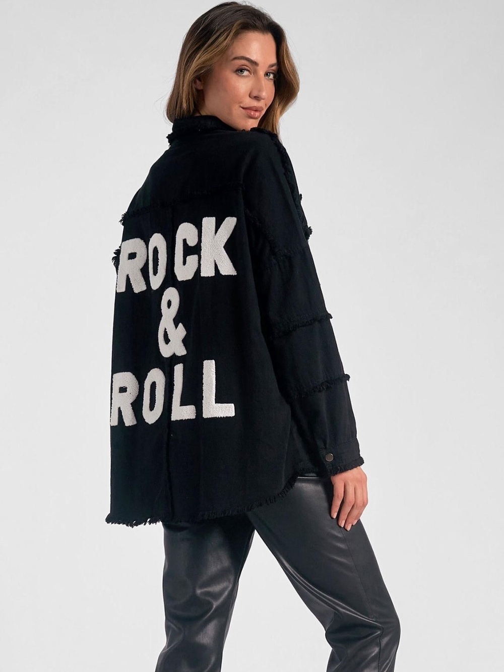 Elan Black Jacket with White 'ROCK & ROLL' Back Text